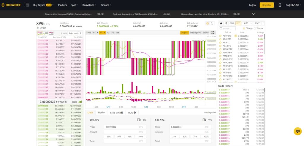 how to buy verge coin on binance